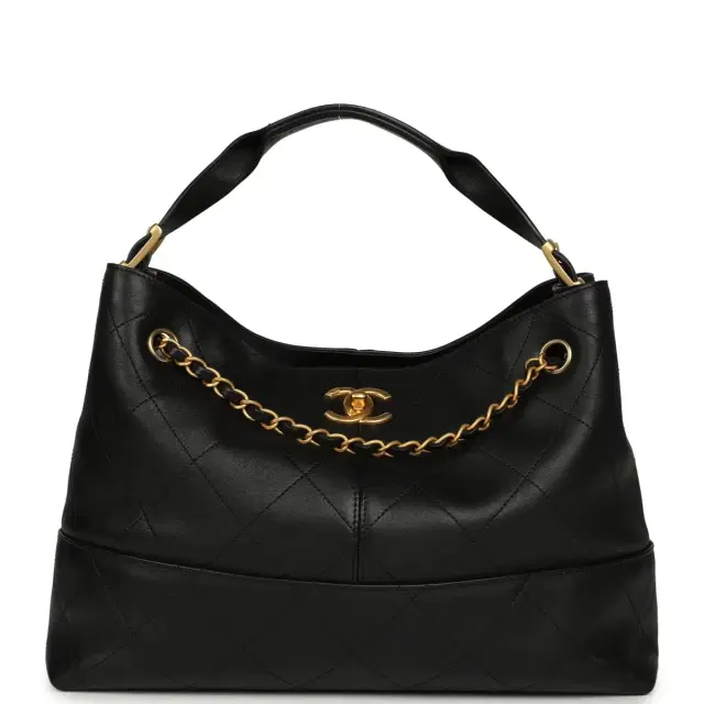 Chanel Chanel Small Coco Hobo Bag Black Calfskin Antique Gold Hardware