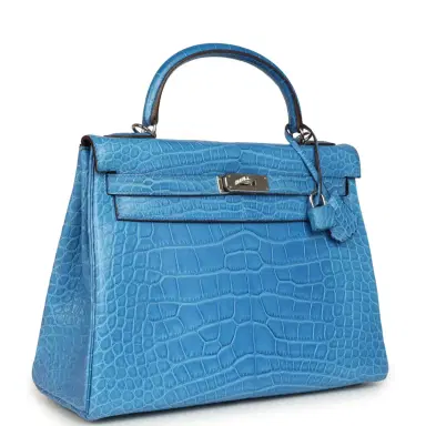 HERMÈS Pre-owned Hermes Kelly Retourne 32 Bleu Mykonos Matte Alligator Palladium Hardware | Thumbnail 2
