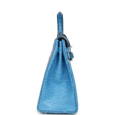HERMÈS Pre-owned Hermes Kelly Retourne 32 Bleu Mykonos Matte Alligator Palladium Hardware | Thumbnail 3