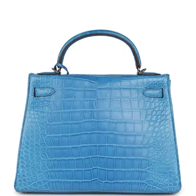 HERMÈS Pre-owned Hermes Kelly Retourne 32 Bleu Mykonos Matte Alligator Palladium Hardware | Thumbnail 4