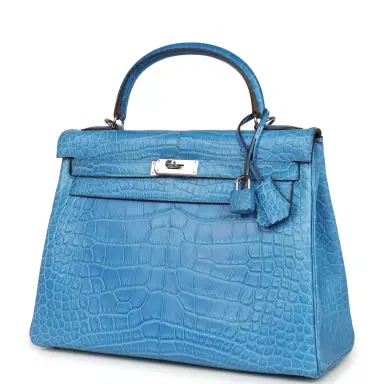 HERMÈS Pre-owned Hermes Kelly Retourne 32 Bleu Mykonos Matte Alligator Palladium Hardware | Thumbnail 5