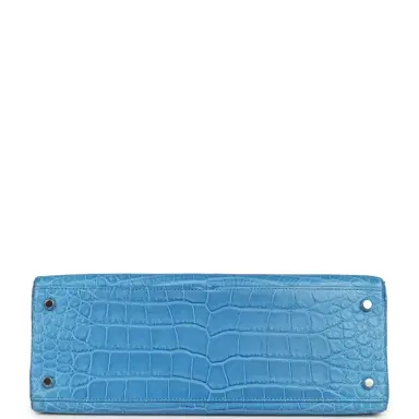 HERMÈS Pre-owned Hermes Kelly Retourne 32 Bleu Mykonos Matte Alligator Palladium Hardware | Thumbnail 6