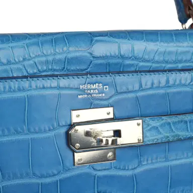 HERMÈS Pre-owned Hermes Kelly Retourne 32 Bleu Mykonos Matte Alligator Palladium Hardware | Thumbnail 7