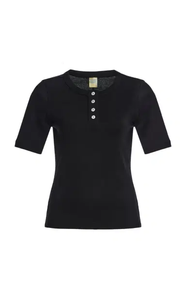 FLORE FLORE Jess Cotton Henley T-Shirt | Thumbnail 1 FLORE FLORE Jess Cotton Henley T-Shirt | Thumbnail 1