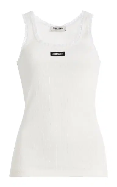 Miu Miu Pointelle Knitted Cotton Tank Top | Thumbnail 1