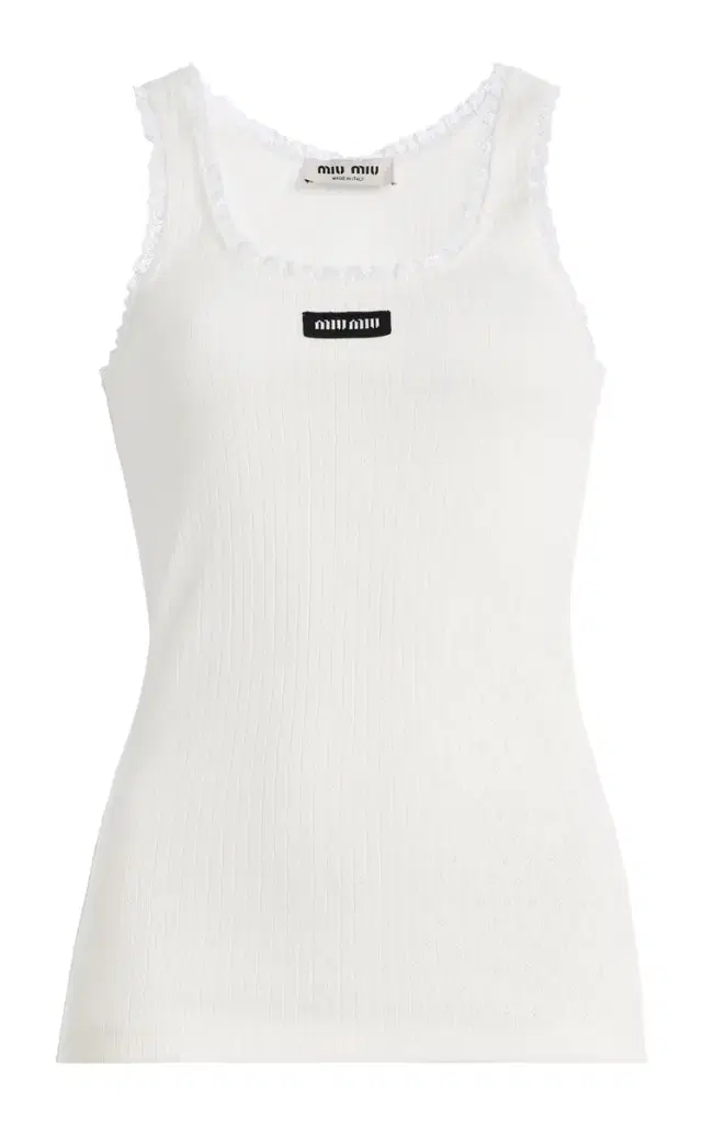 Miu Miu Pointelle Knitted Cotton Tank Top