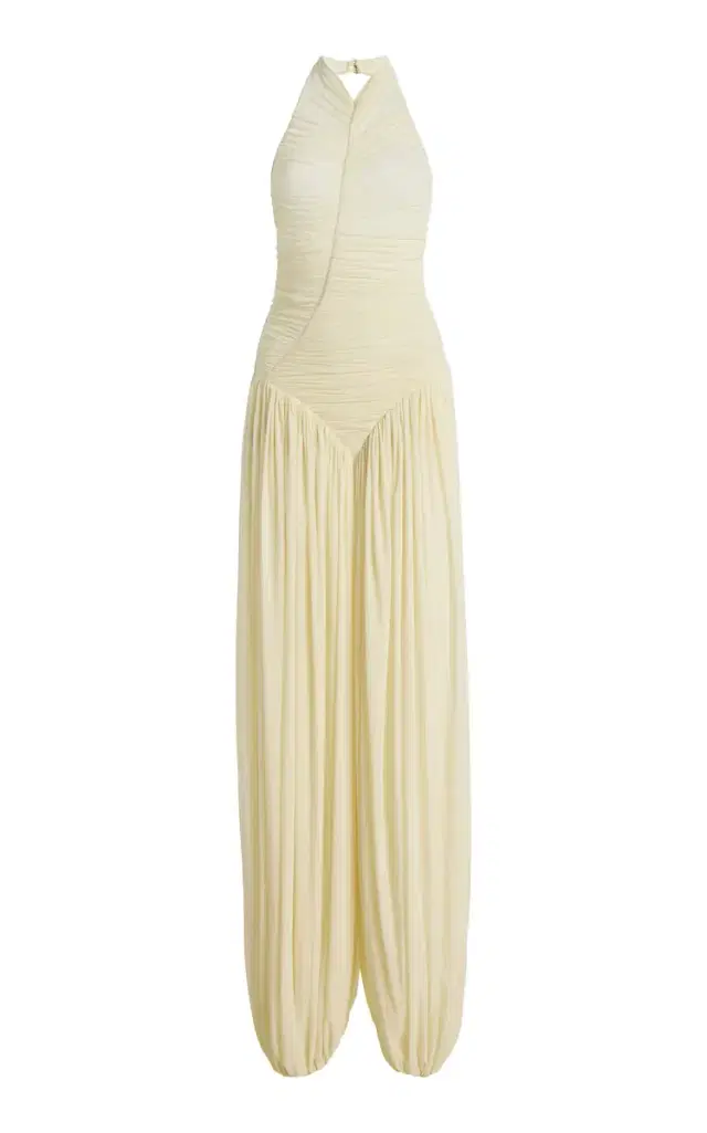 Maygel Coronel Solenne Ruched Jersey Jumpsuit