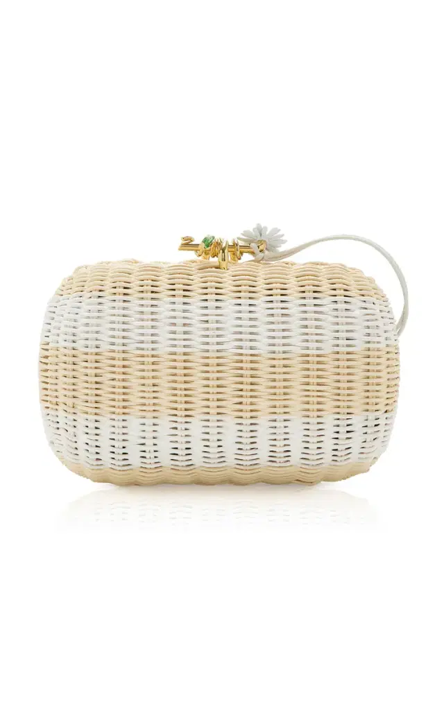 Bottega Veneta Knot Striped Wicker Clutch
