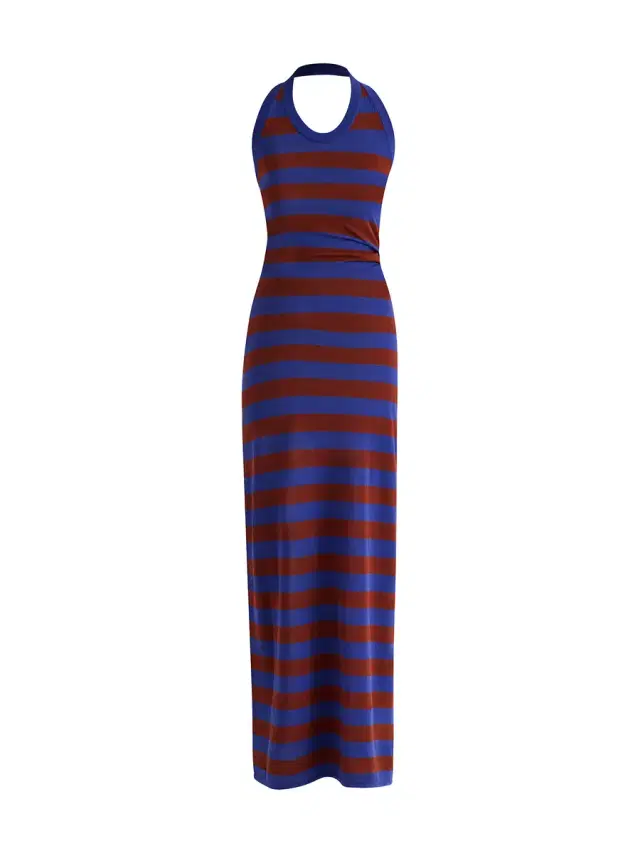 Frann Striped Cotton Halter Midi Dress