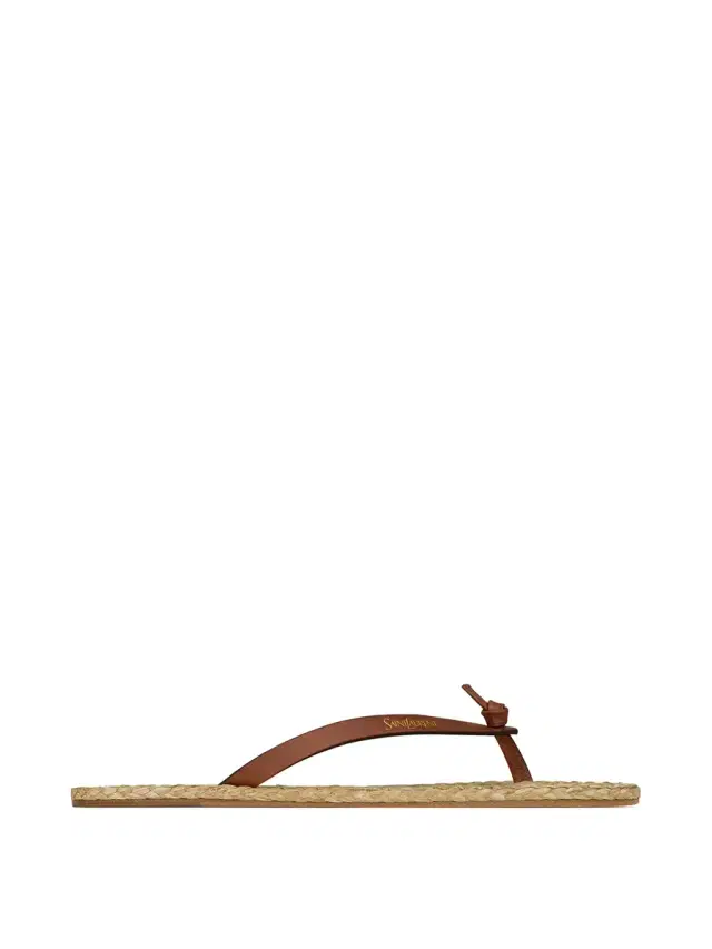 Saint Laurent Leather and Raffia Flip Flops