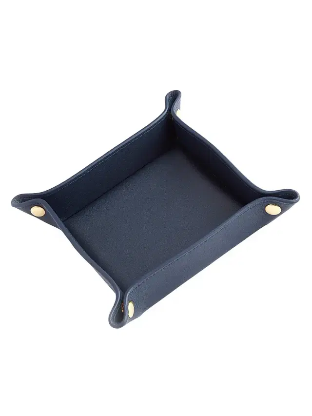 Royce New York Women's Leather Catchall Tray - Navy Blue