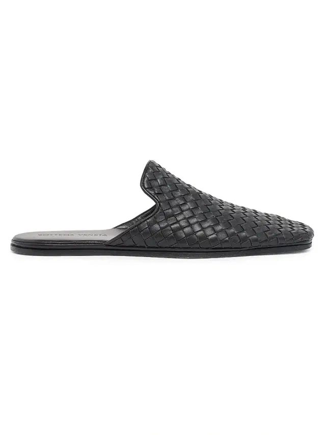 Bottega Veneta Men's Palazzo Intrecciato Leather Mules - Black