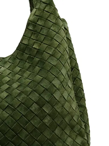 Bottega Veneta Women's Campana Intrecciato Suede Shoulder Bag - Green Tweed Brass | Thumbnail 6 Bottega Veneta Women's Campana Intrecciato Suede Shoulder Bag - Green Tweed Brass | Thumbnail 6