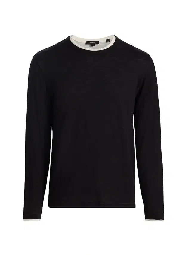 Vince Men's Fine Slub Cotton Double-Layer Crewneck T-Shirt - Black Smock