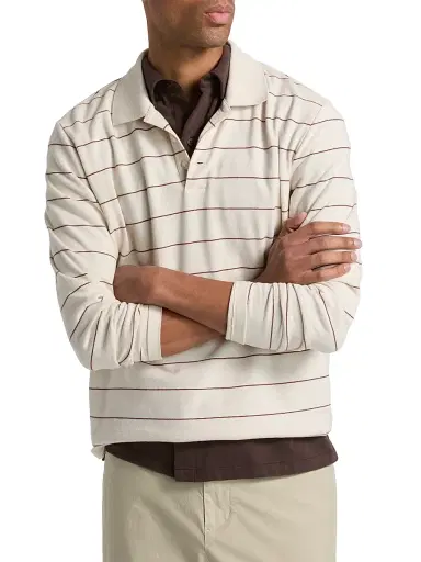 Vince Men's Striped Long-Sleeve Polo Shirt - Smock White Deep Satin - Size XXL | Thumbnail 3 Vince Men's Striped Long-Sleeve Polo Shirt - Smock White Deep Satin - Size XXL | Thumbnail 3