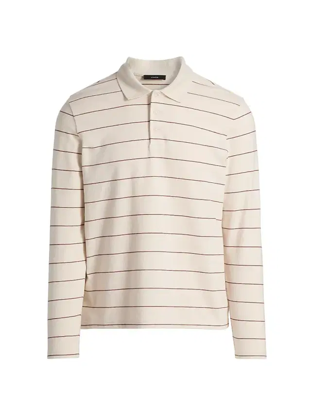 Vince Men's Striped Long-Sleeve Polo Shirt - Smock White Deep Satin