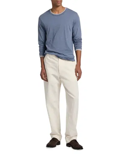 Vince Men's Fine Slub Cotton Double-Layer Crewneck T-Shirt - Hawk Blue Coyote | Thumbnail 2 Vince Men's Fine Slub Cotton Double-Layer Crewneck T-Shirt - Hawk Blue Coyote | Thumbnail 2