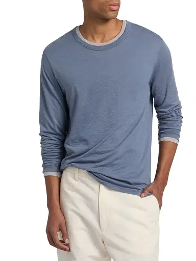 Vince Men's Fine Slub Cotton Double-Layer Crewneck T-Shirt - Hawk Blue Coyote | Thumbnail 3 Vince Men's Fine Slub Cotton Double-Layer Crewneck T-Shirt - Hawk Blue Coyote | Thumbnail 3