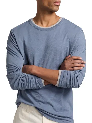 Vince Men's Fine Slub Cotton Double-Layer Crewneck T-Shirt - Hawk Blue Coyote | Thumbnail 6 Vince Men's Fine Slub Cotton Double-Layer Crewneck T-Shirt - Hawk Blue Coyote | Thumbnail 6