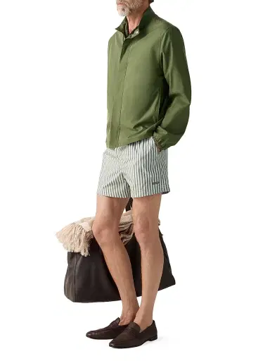 Zegna Men's Striped Swim Trunks - Pine Green - Size Small | Thumbnail 4