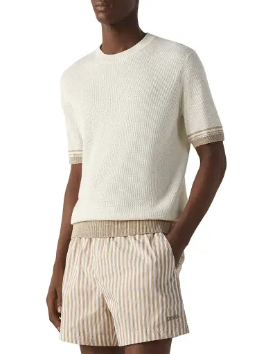 Zegna Men's Silk Linen and Cashmere Crewneck T-Shirt - White - Size 40 | Thumbnail 2