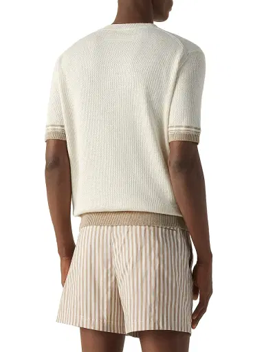 Zegna Men's Silk Linen and Cashmere Crewneck T-Shirt - White - Size 40 | Thumbnail 3