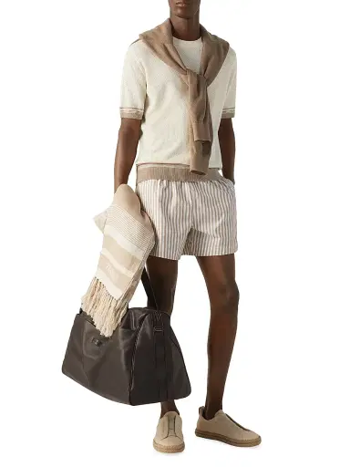 Zegna Men's Silk Linen and Cashmere Crewneck T-Shirt - White - Size 40 | Thumbnail 6
