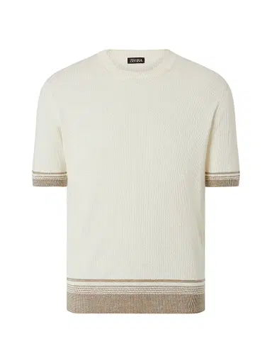 Zegna Men's Silk Linen and Cashmere Crewneck T-Shirt - White - Size 40 | Thumbnail 1
