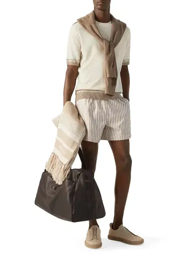 Zegna Men's Striped Swim Trunks - Light Taupe - Size XXL | Thumbnail 4