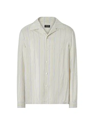 Zegna Men's Silk Shirt - Light Taupe White - Size XXXL | Thumbnail 1 Zegna Men's Silk Shirt - Light Taupe White - Size XXXL | Thumbnail 1