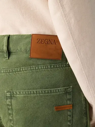Zegna Men's Stretch Cotton and Linen Roccia Jeans - Pine Green - Size 38 | Thumbnail 4