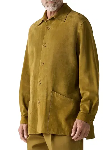 Zegna Men's Leather Overshirt - Olive Green - Size 46 | Thumbnail 2 Zegna Men's Leather Overshirt - Olive Green - Size 46 | Thumbnail 2
