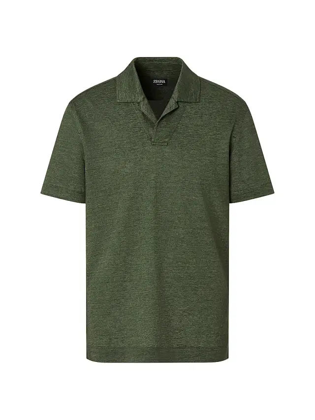 ZEGNA Men's Oasi Lino Polo Shirt - Pine Green