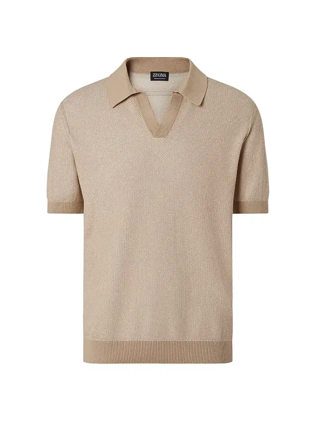 ZEGNA Men's Cotton Polo Shirt -  Light Taupe