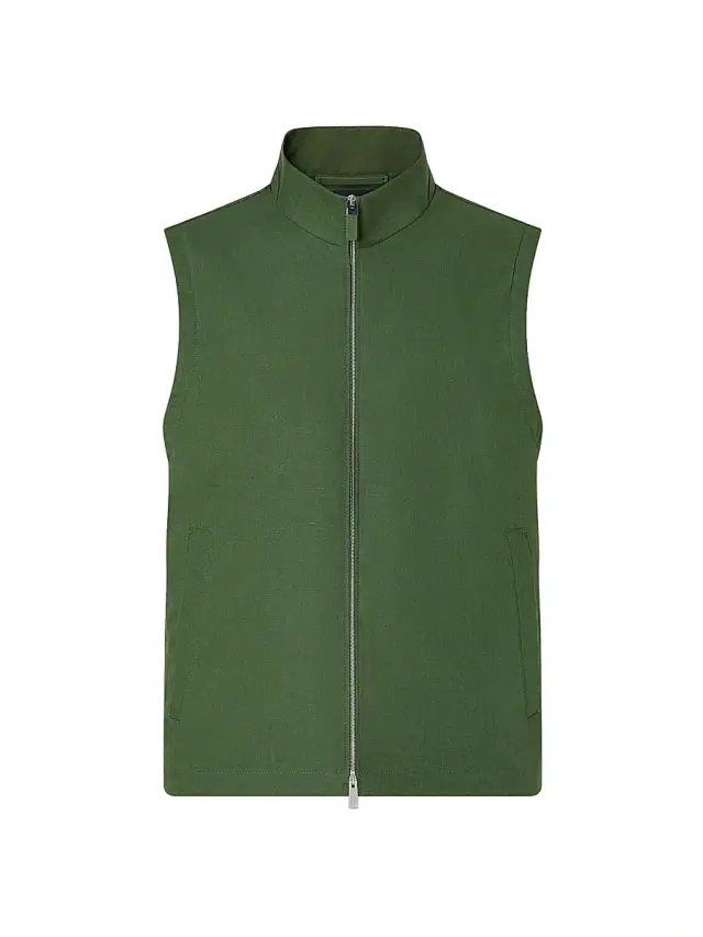 ZEGNA Men's Oasi Lino Vest - Pine Green