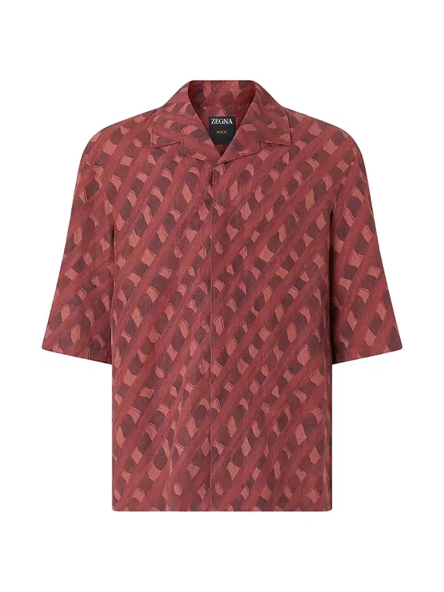 Zegna Men's Printed Linen Shirt - Dark Burgundy - Size 18.5
