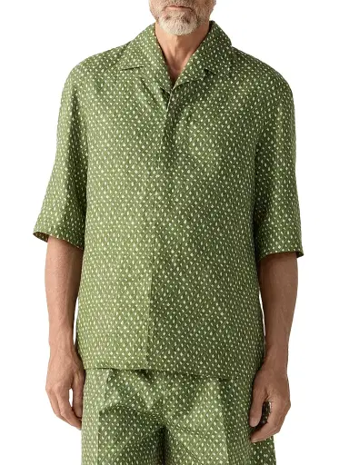 Zegna Men's Signature Printed Linen Shirt | Thumbnail 2