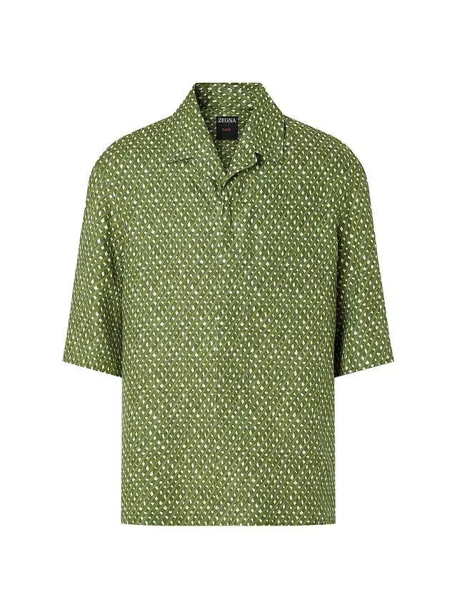 ZEGNA Men's Signature Printed Linen Shirt - Pine Green