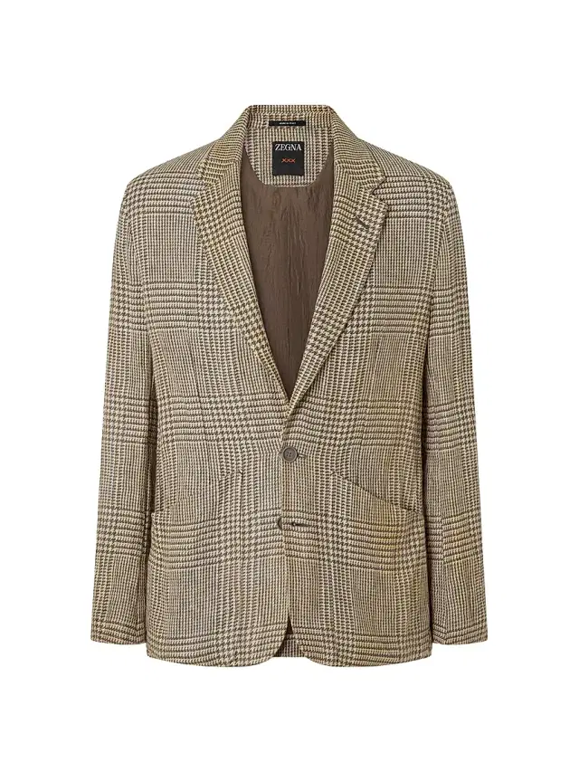 ZEGNA Men's Crossover Linen Wool and Silk Jacket - Olive Green White