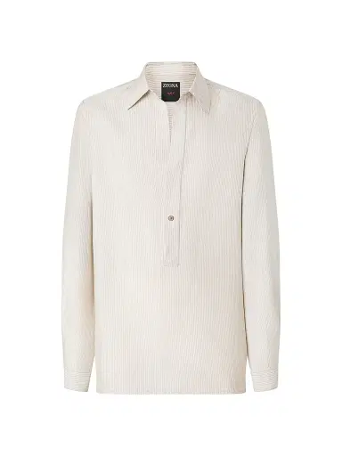 Zegna Men's Striped Silk Shirt - White Beige - Size 17 | Thumbnail 1 Zegna Men's Striped Silk Shirt - White Beige - Size 17 | Thumbnail 1