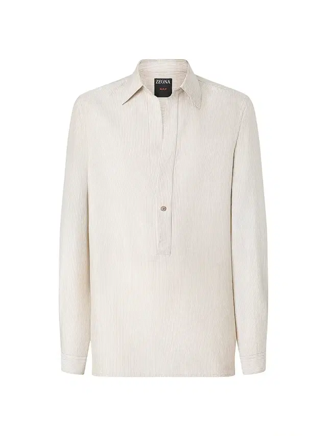 ZEGNA Men's Striped Silk Shirt - White Beige