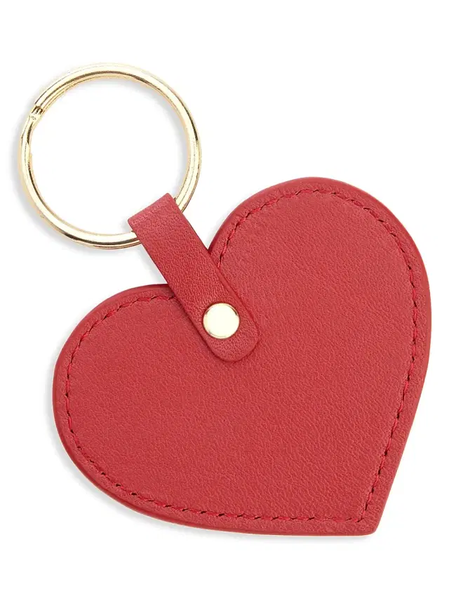 Royce New York Men's Heart-Shaped Leather Key Chain - Red