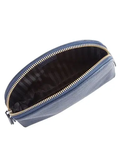 Royce New York Women's Compact Leather Cosmetic Bag - Navy Blue | Thumbnail 2