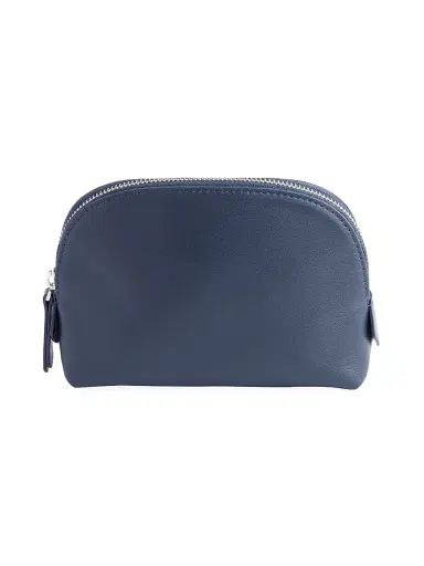 Royce New York Women's Compact Leather Cosmetic Bag - Navy Blue | Thumbnail 1