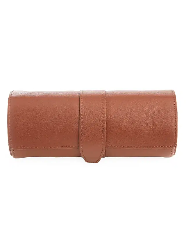 Royce New York Women's Leather Travel Watch Roll - Tan