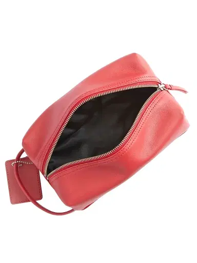 Royce New York Women's Compact Leather Toiletry Bag - Red | Thumbnail 2