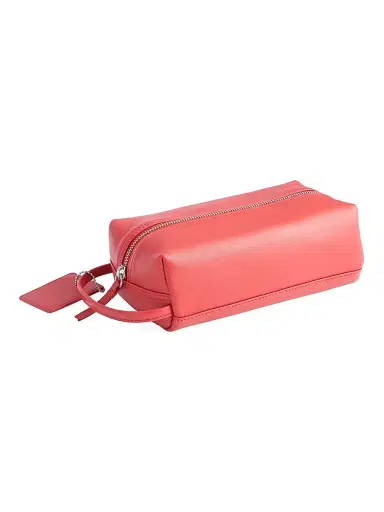 Royce New York Women's Compact Leather Toiletry Bag - Red | Thumbnail 1