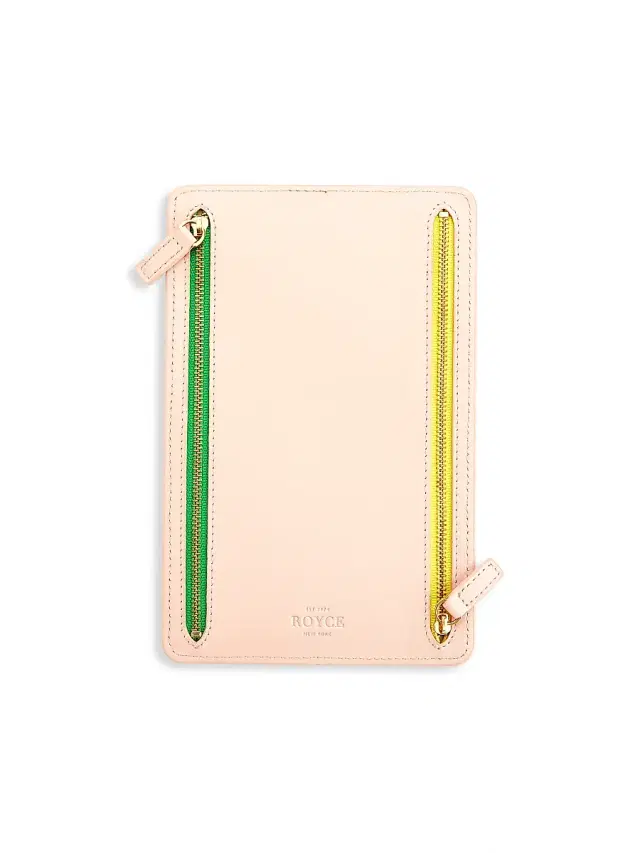 Royce New York Women's RFID-Blocking 4-Zip Leather Travel Organizer - Blush Pink