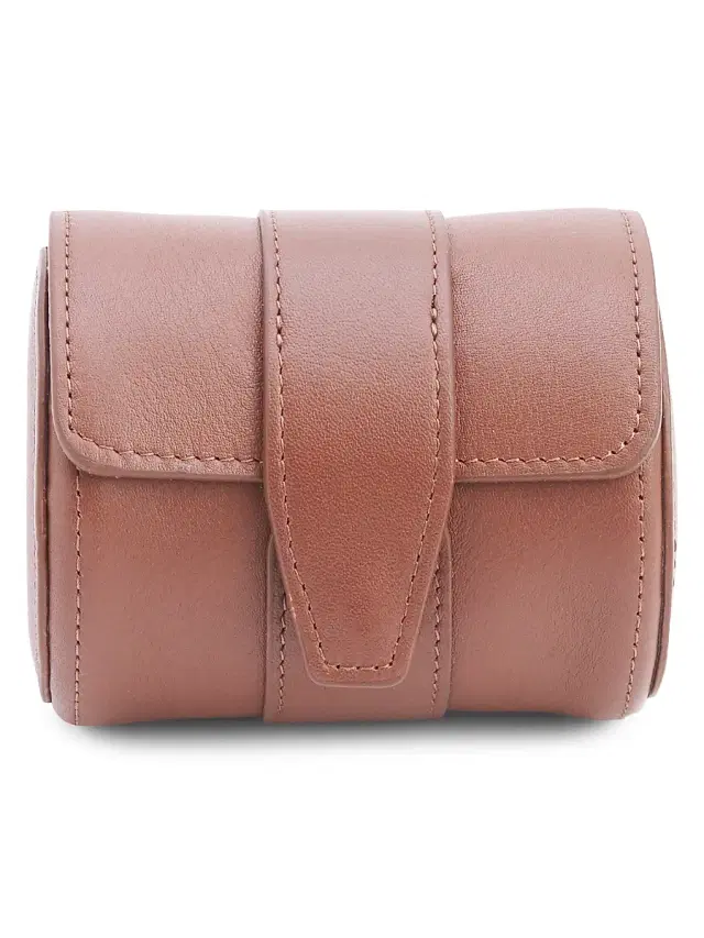 Women's Single Leather Travel Watch Roll - Tan