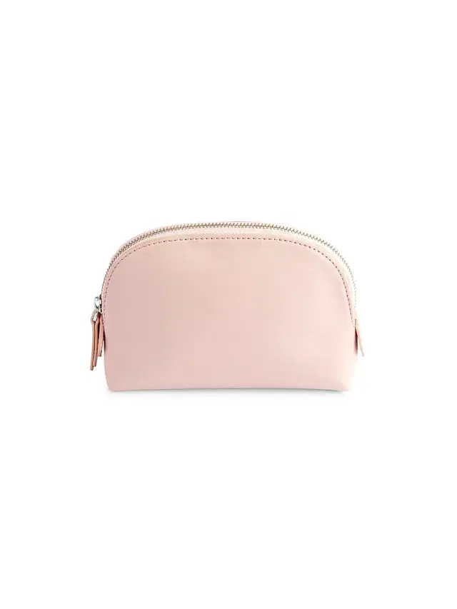 Royce New York Women's Compact Leather Cosmetic Bag - Blush Pink